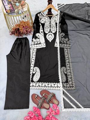 Black Color  Embroidery Work Organza Salwar Suit  4