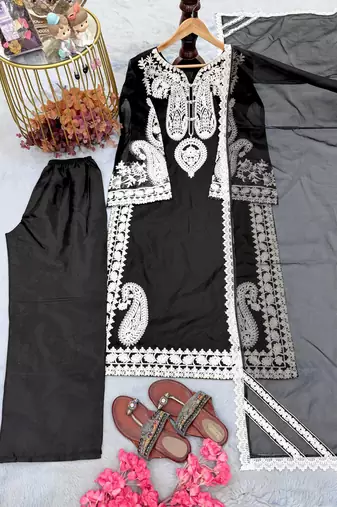 Black Color  Embroidery Work Organza Salwar Suit 