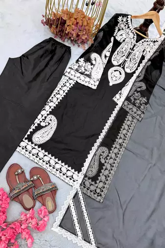 Black Color  Embroidery Work Organza Salwar Suit 