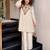 Cream embroidered silk blend crepe kurta palazzo set