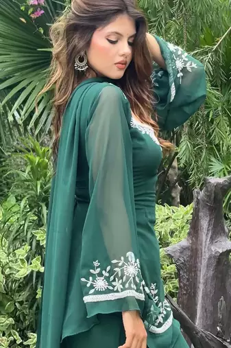Green georgette kurta palazzo set with dupatta