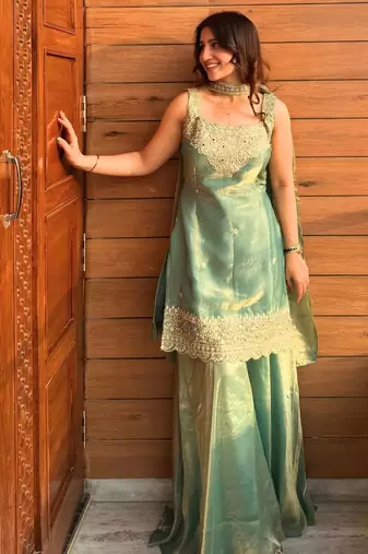 Green fendy kurta sharara set with choker dupatta