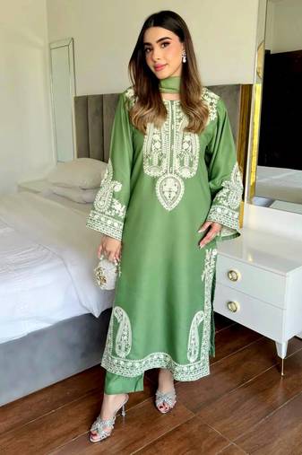 Green Color  Embroidery Work Organza Salwar Suit 