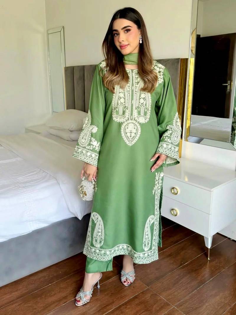 Green Color  Embroidery Work Organza Salwar Suit 