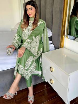 Green Color  Embroidery Work Organza Salwar Suit  2