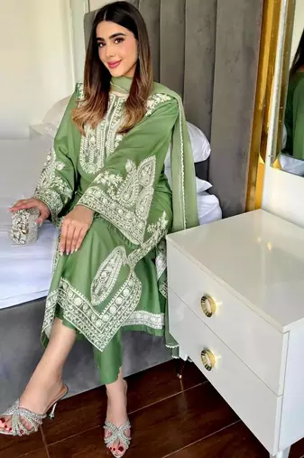 Green Color  Embroidery Work Organza Salwar Suit 