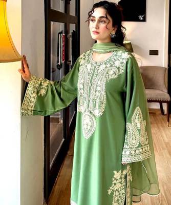 Green Color  Embroidery Work Organza Salwar Suit  3