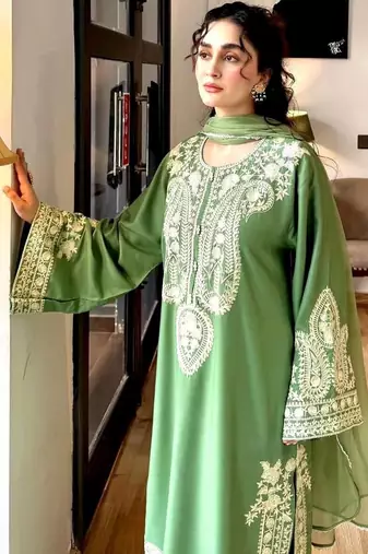 Green Color  Embroidery Work Organza Salwar Suit 