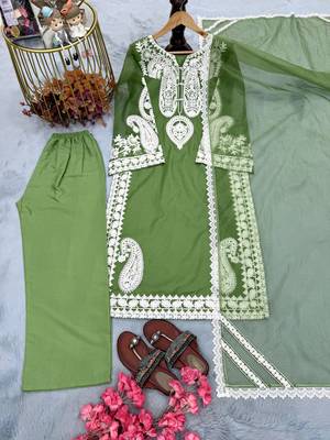 Green Color  Embroidery Work Organza Salwar Suit  4