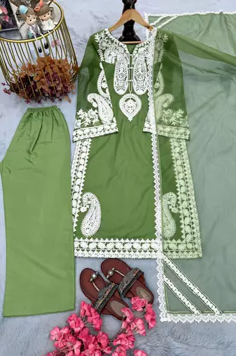 Green Color  Embroidery Work Organza Salwar Suit 
