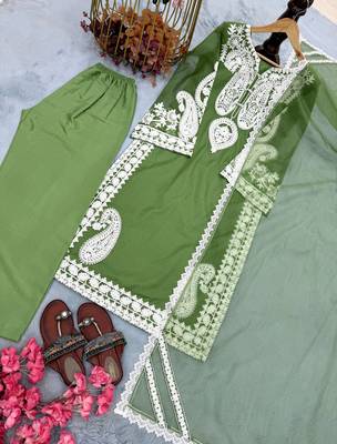Green Color  Embroidery Work Organza Salwar Suit  5