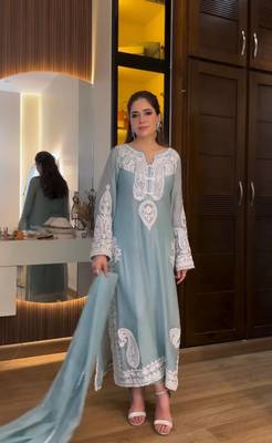 Sky Blue  Color  Embroidery Work Organza Salwar Suit  1