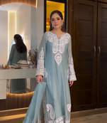 Sky Blue  Color  Embroidery Work Organza Salwar Suit 