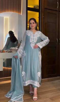 Sky Blue  Color  Embroidery Work Organza Salwar Suit  3