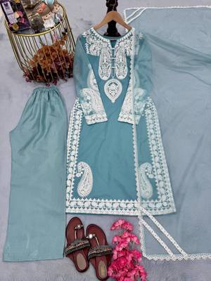 Sky Blue  Color  Embroidery Work Organza Salwar Suit  4