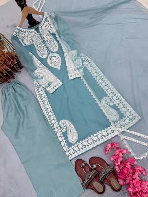 Sky Blue  Color  Embroidery Work Organza Salwar Suit  5