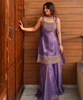 Lavender fendy kurta sharara set with choker dupatta 1
