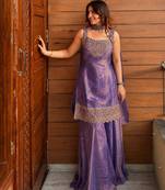 Lavender fendy kurta sharara set with choker dupatta