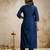 Navy blue roman straight kurta pant set with printed dupatta