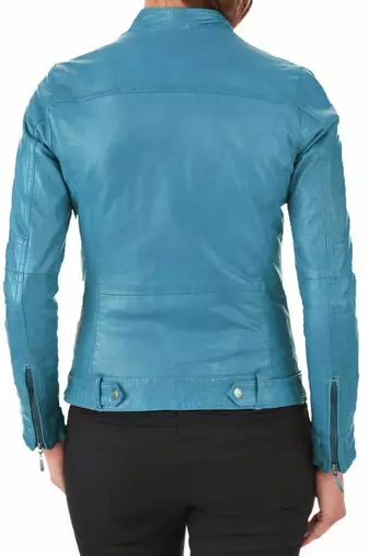 Women's turquoise blue genuine leather biker jacket
