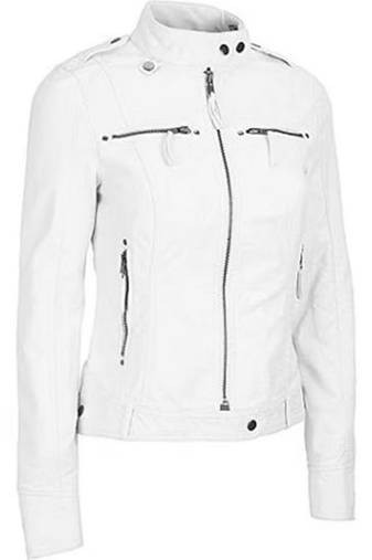 Women's genuine leather white biker jacket