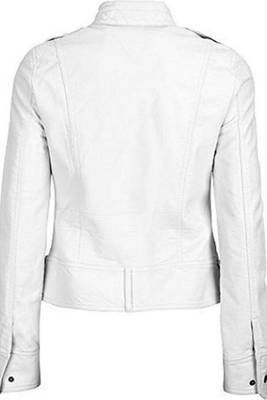 Women's genuine leather white biker jacket 2