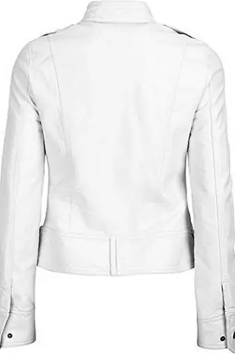Women's genuine leather white biker jacket