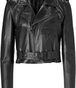 Women's black leather crop moto biker jacket