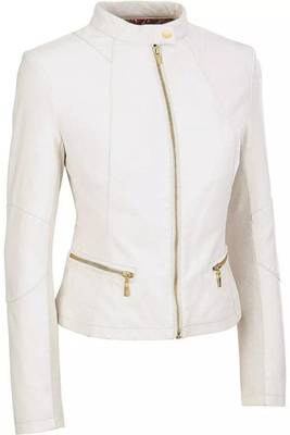 Women's  genuine white leather casual biker jacket 1