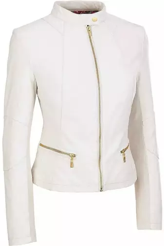 Women's  genuine white leather casual biker jacket