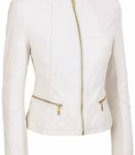 Women's  genuine white leather casual biker jacket