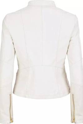 Women's  genuine white leather casual biker jacket 2