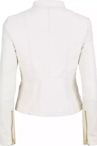 Women's  genuine white leather casual biker jacket