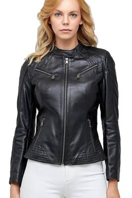Women's black leather jacket real lambskin cafe racer 1