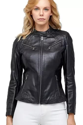 Women's black leather jacket real lambskin cafe racer