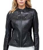 Women's black leather jacket real lambskin cafe racer
