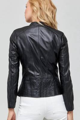 Women's black leather jacket real lambskin cafe racer 2