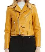 Women's mustard yellow biker genuine leather jacket