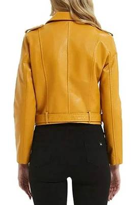 Women's mustard yellow biker genuine leather jacket 2
