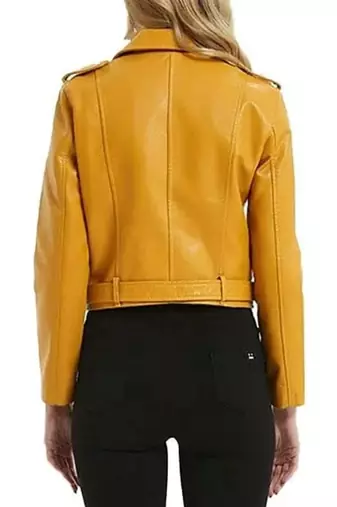Women's mustard yellow biker genuine leather jacket