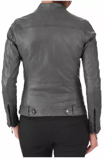 Women's grey real genuine lambskin leather cafe racer jacket