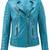 Women's real lambskin turquoise leather biker jacket
