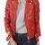 Women's red belted biker leather jacket genuine casual