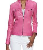 Women's pink zipper leather casual style daily wear jacket