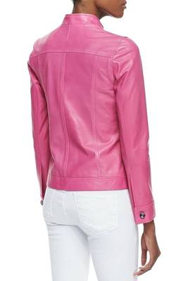 Women's pink zipper leather casual style daily wear jacket 2