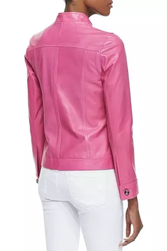 Women's pink zipper leather casual style daily wear jacket