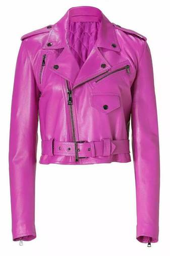 Women's pink moto biker leather jacket real lambskin stylish casual