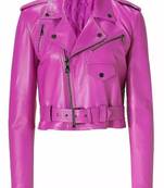 Women's pink moto biker leather jacket real lambskin stylish casual