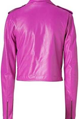 Women's pink moto biker leather jacket real lambskin stylish casual 2