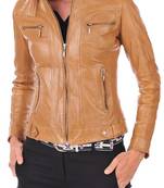 Women's tan cafe racer leather genuine lambskin biker jacket